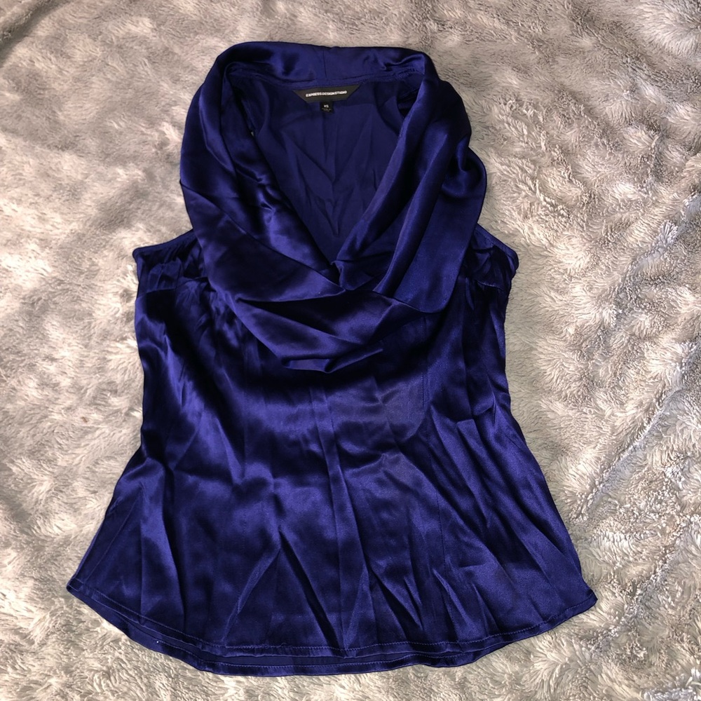 Express Royal Blue Silk Cowl Neck Blouse